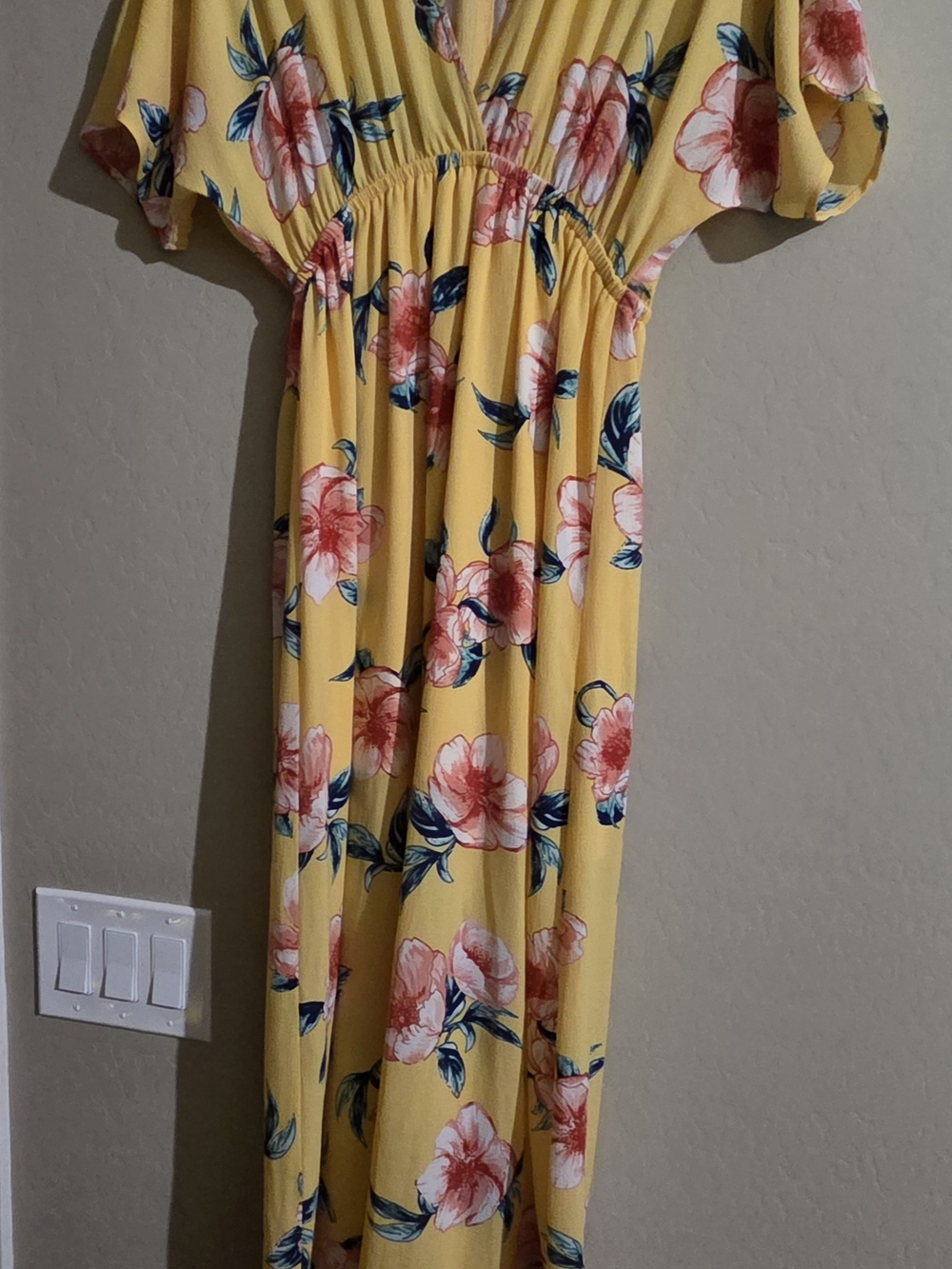 FAVLUX Yellow Floral Maxi with Pink Blossoms